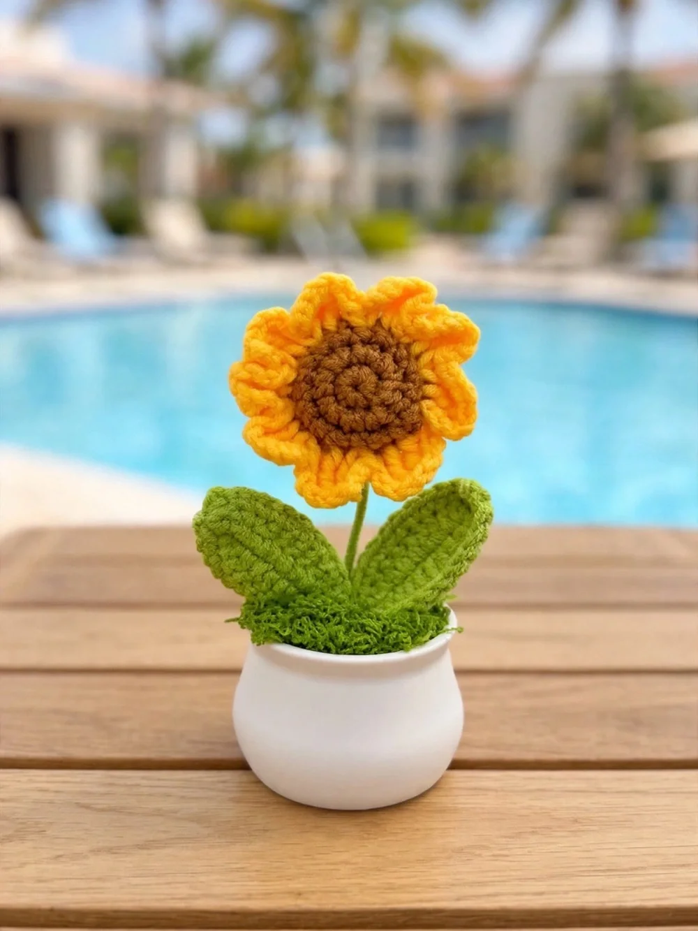Handmade Crochet Sunflower & Smiley Flower Pot Decorations - Yellow
